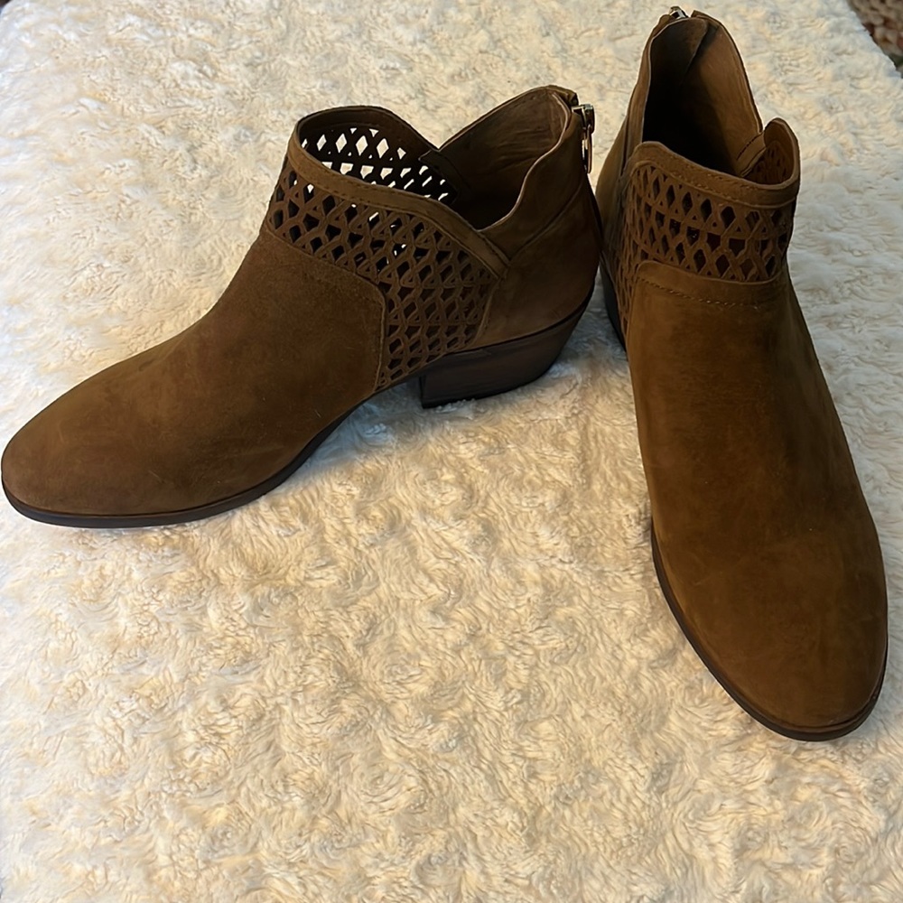 Vince Camuto Caramel Brown Suede Perforated Ankle Boot…NWT